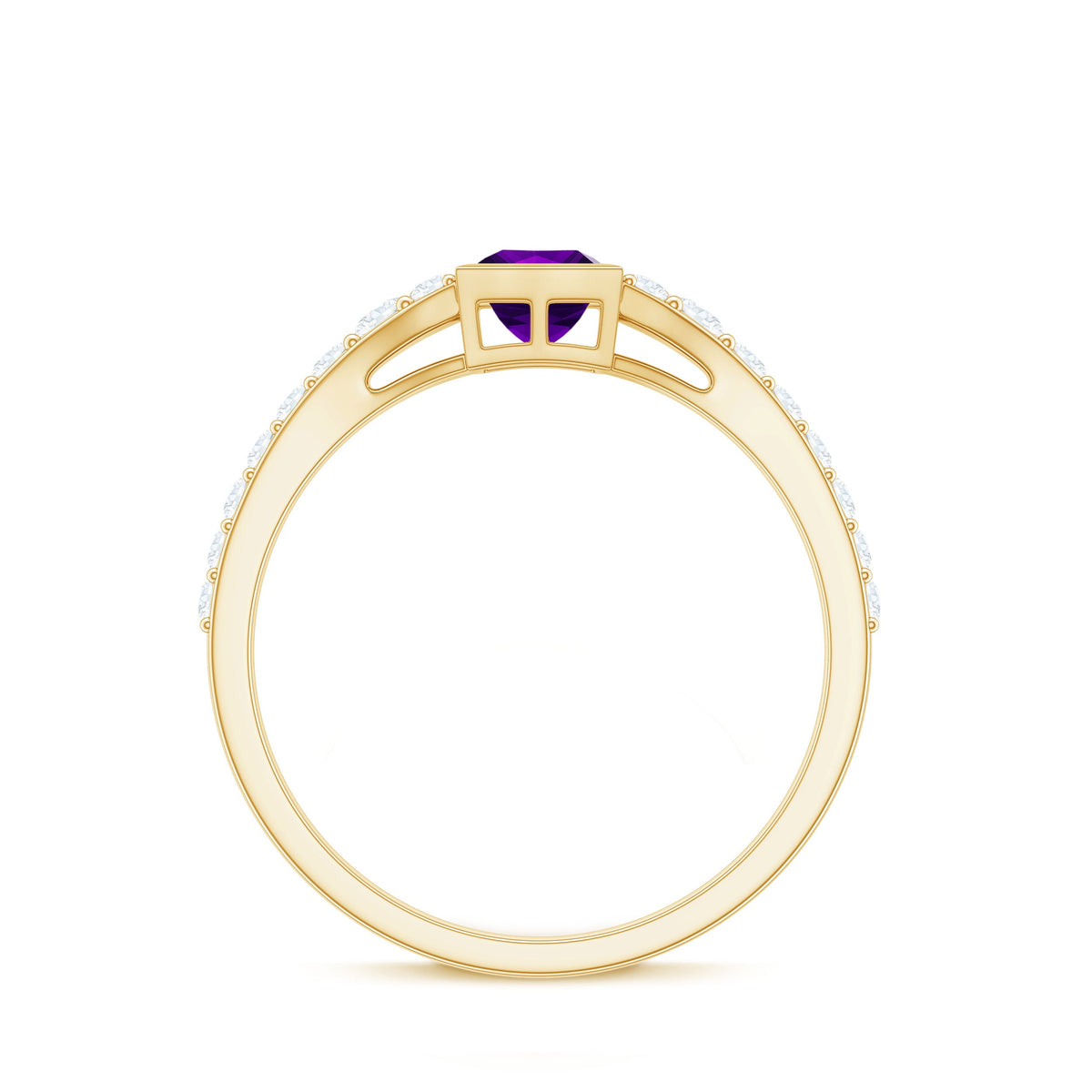 1.2 Carat Bezel Set Amethyst Solitaire Promise Ring with Diamond
