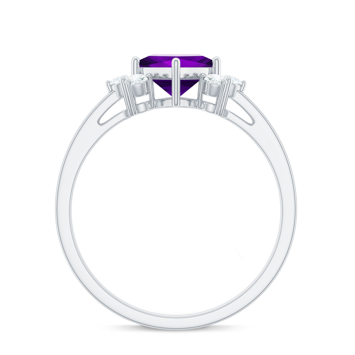 Princess Cut Amethyst Promise Ring with Diamond Trio