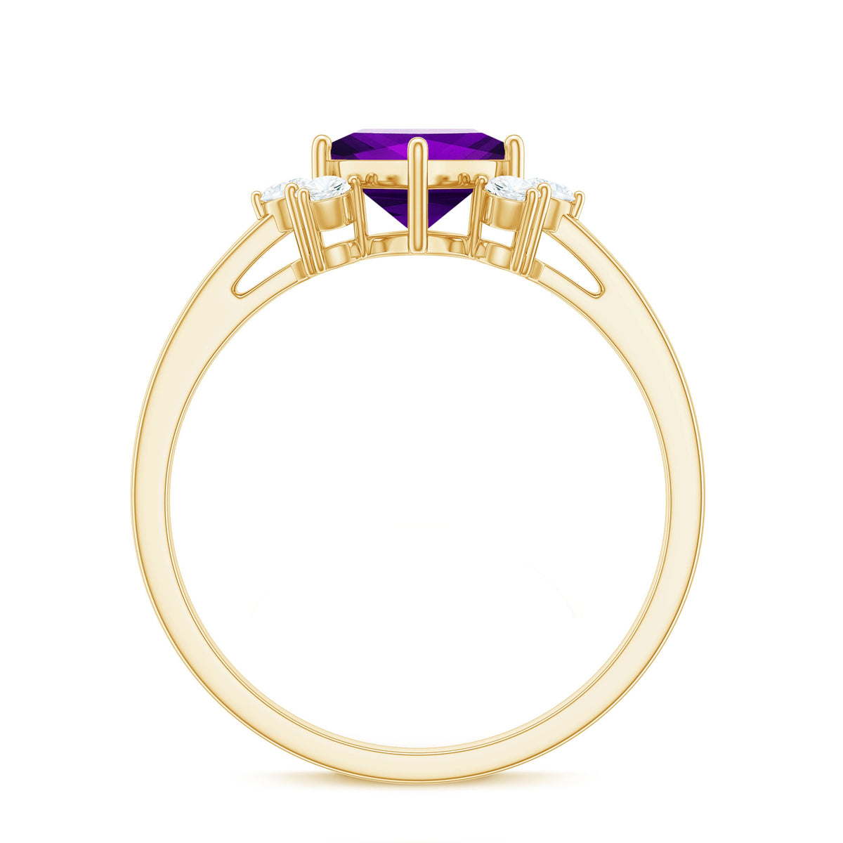 Princess Cut Amethyst Promise Ring with Diamond Trio