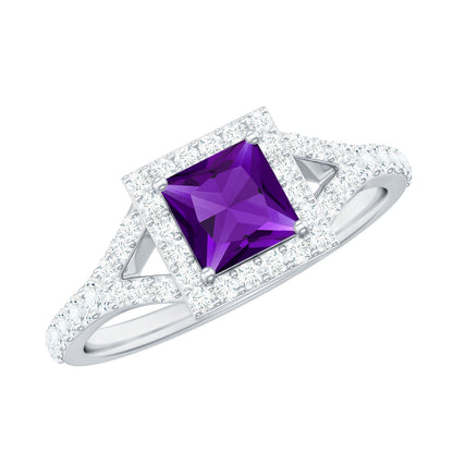 1.2 Carat Amethyst Princess Cut Engagement Ring with Moissanite Split Shank