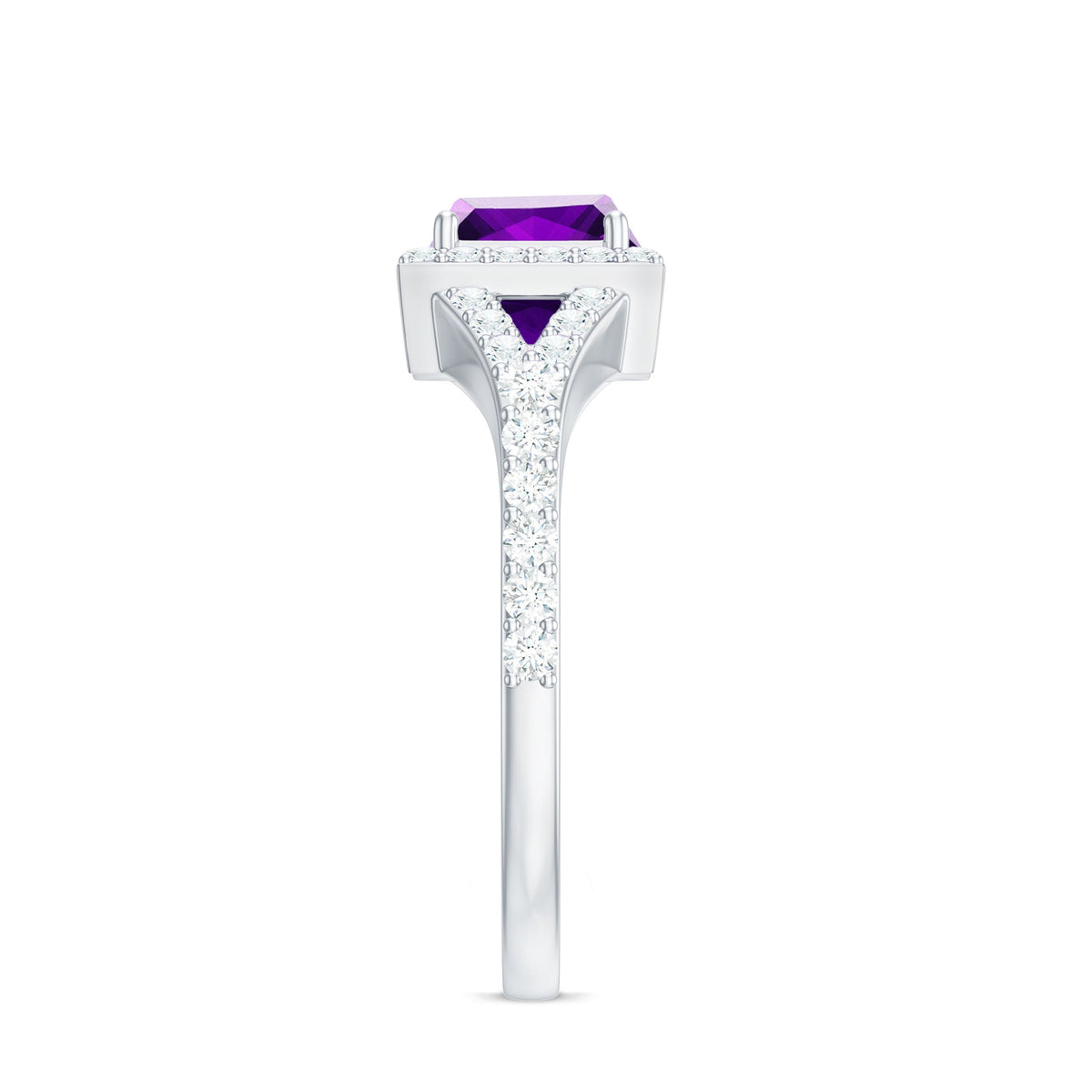 1.2 Carat Amethyst Princess Cut Engagement Ring with Moissanite Split Shank