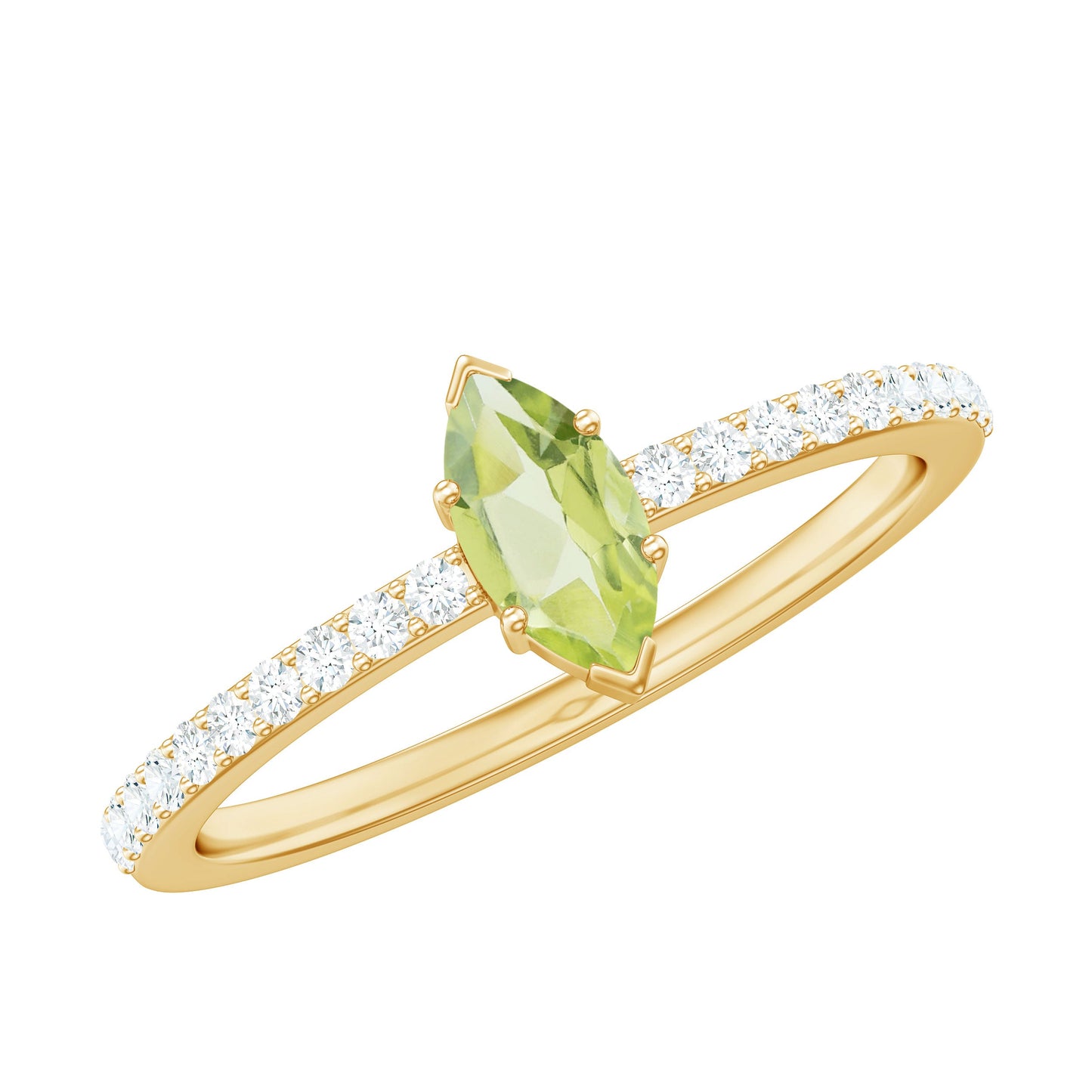 Anillo de promesa de peridoto marquesa de 0,7 quilates genuino con diamante