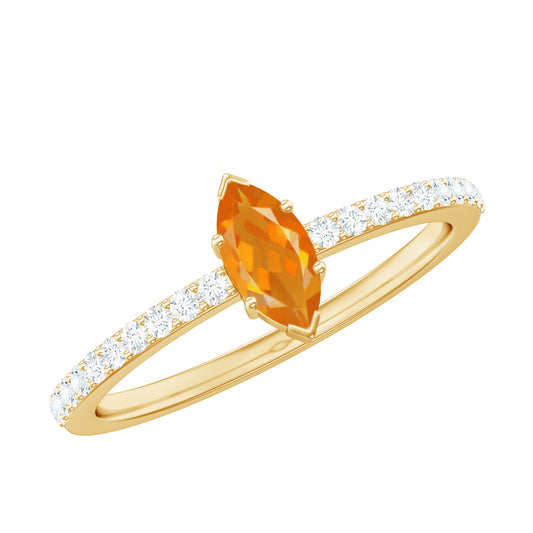 Anillo de compromiso marquesa de ópalo de fuego de 0,3 quilates con diamante
