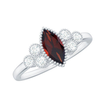 Anillo de compromiso de granate marquesa natural de 0,7 quilates con diamantes