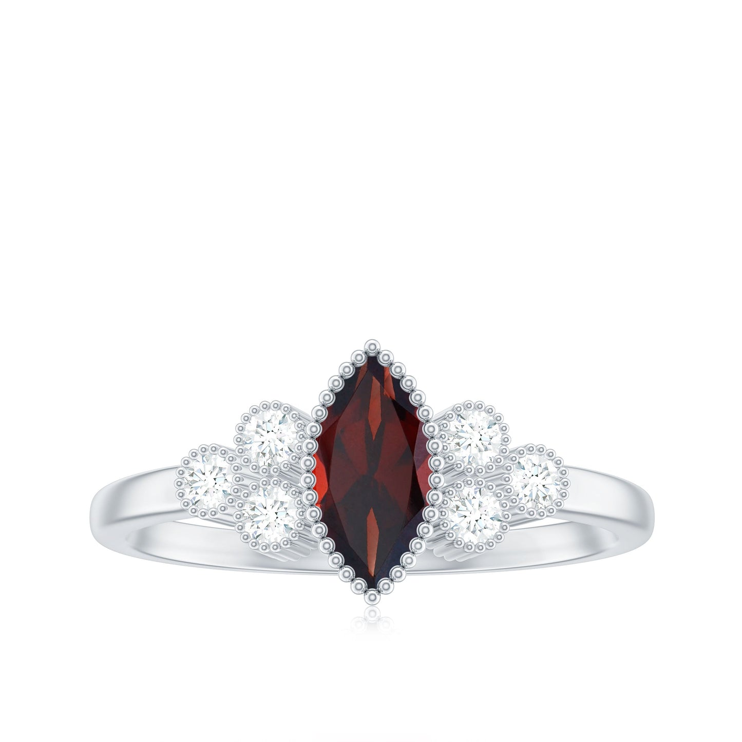 Anillo de compromiso de granate marquesa natural de 0,7 quilates con diamantes