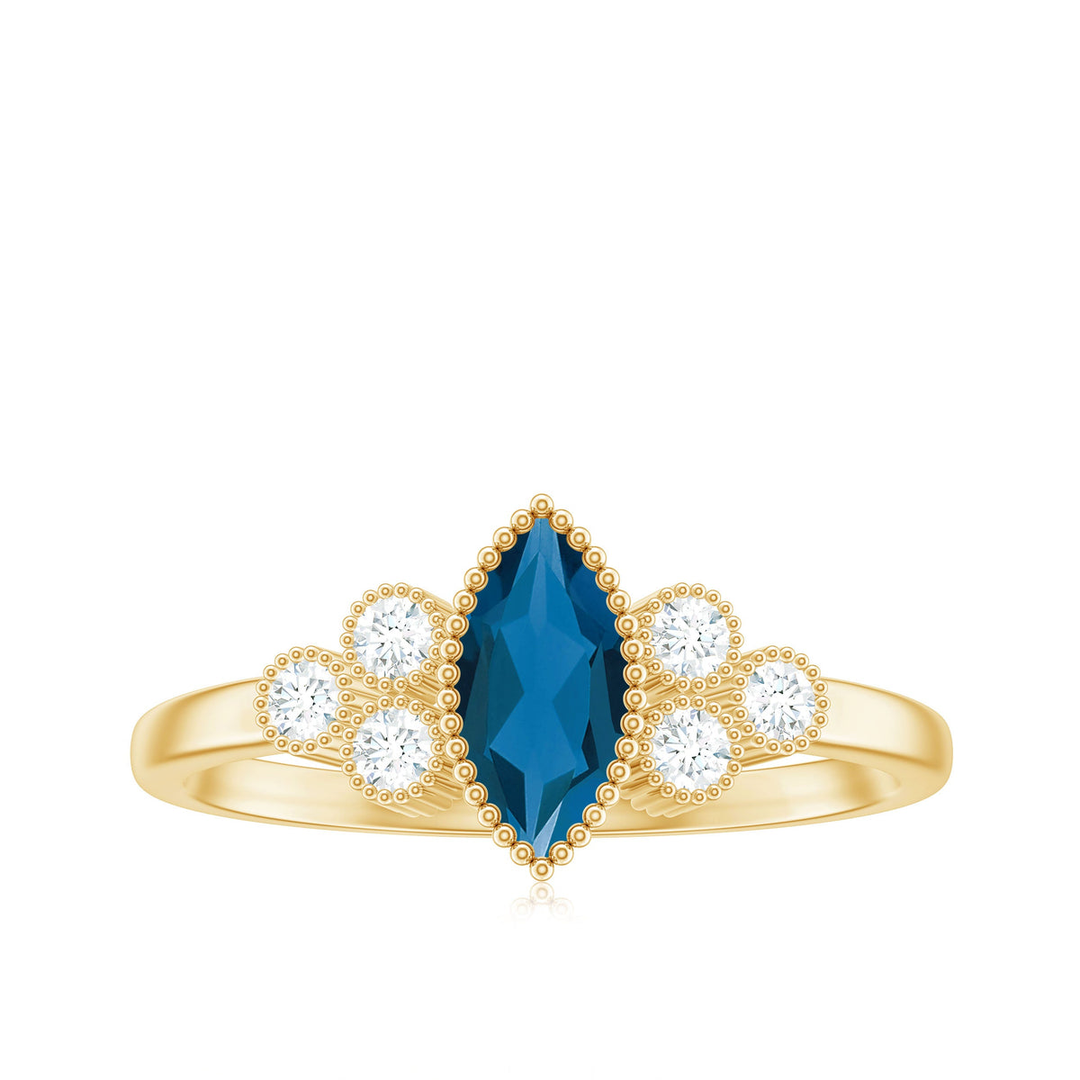 London Blue Topaz Marquise Engagement Ring with Diamond Trio