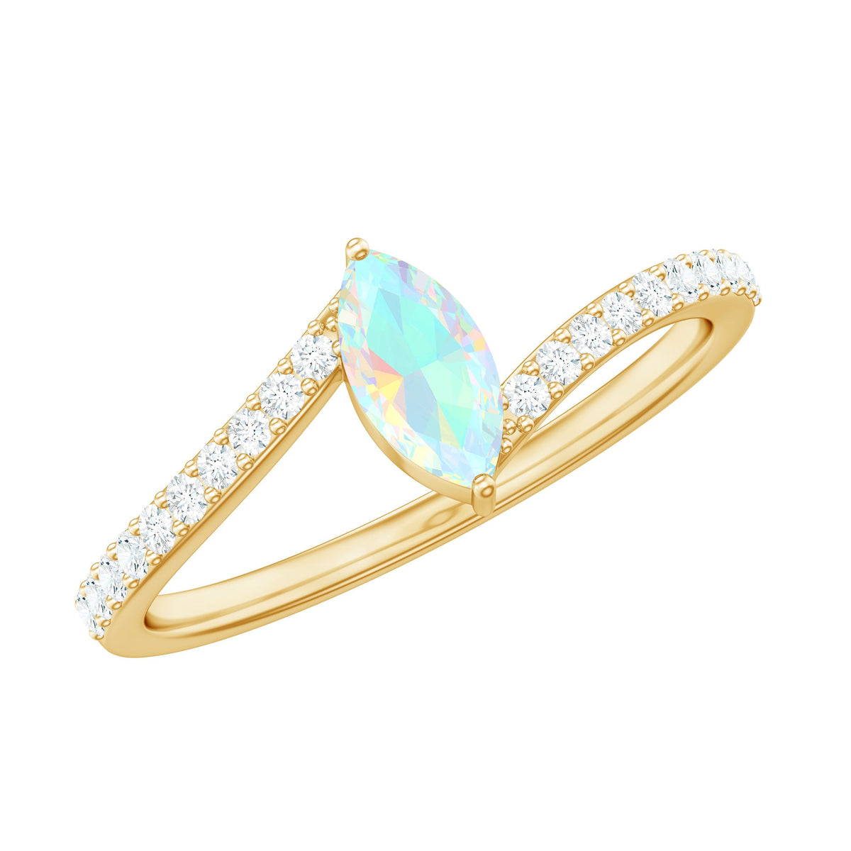 Natural Marquise Ethiopian Opal Diamond Promise Ring with Bypass Shank