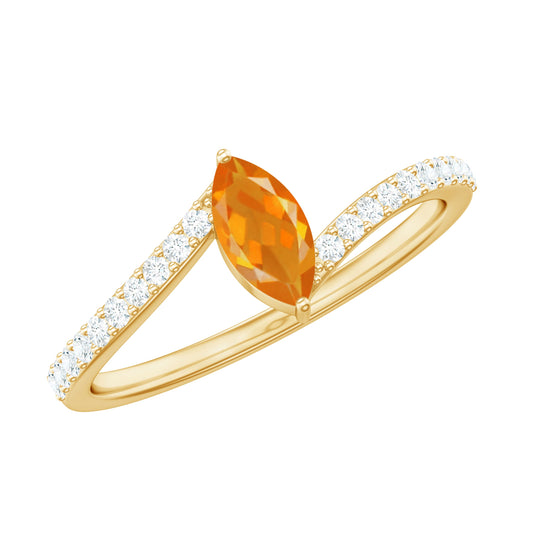 Anillo de compromiso bypass con ópalo de fuego de 0,3 quilates y diamante