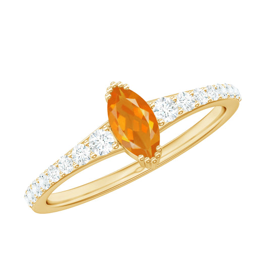 Anillo de compromiso de ópalo de fuego marquesa de 0,3 quilates con diamante