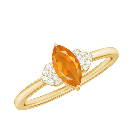 Anillo de compromiso Marquise Solitaire con ópalo de fuego y diamante