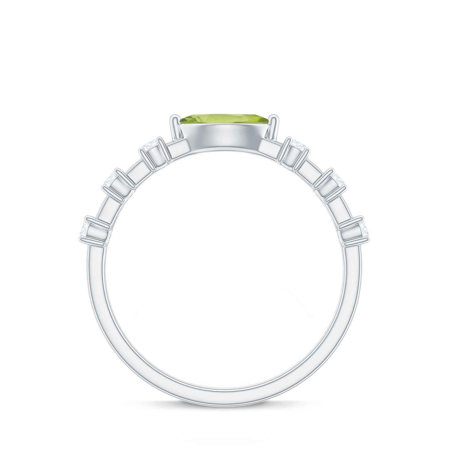 Anillo de peridoto de 0,75 quilates en orientación este-oeste con acento de diamante