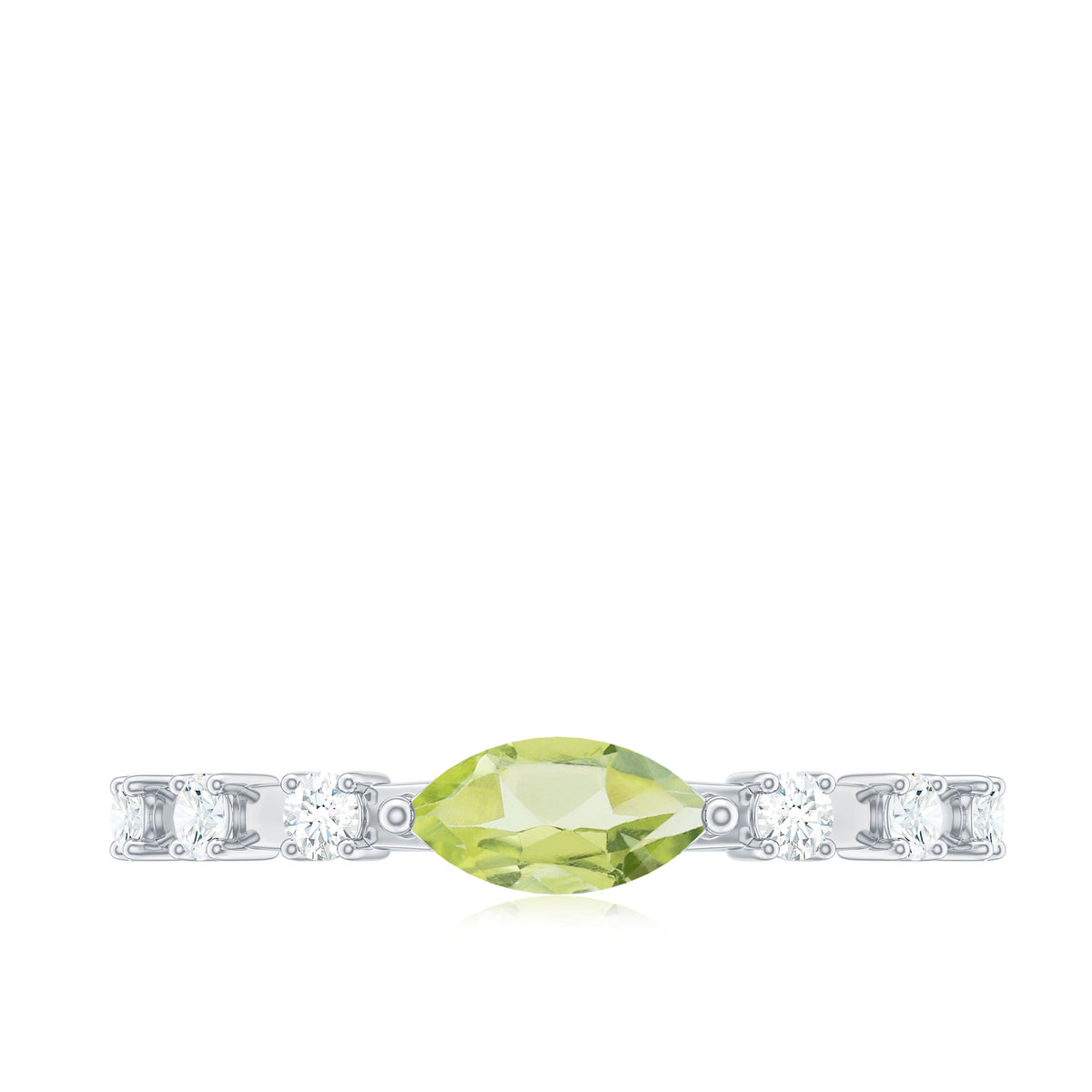 Anillo de peridoto de 0,75 quilates en orientación este-oeste con acento de diamante