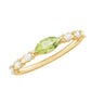 Anillo de peridoto de 0,75 quilates en orientación este-oeste con acento de diamante