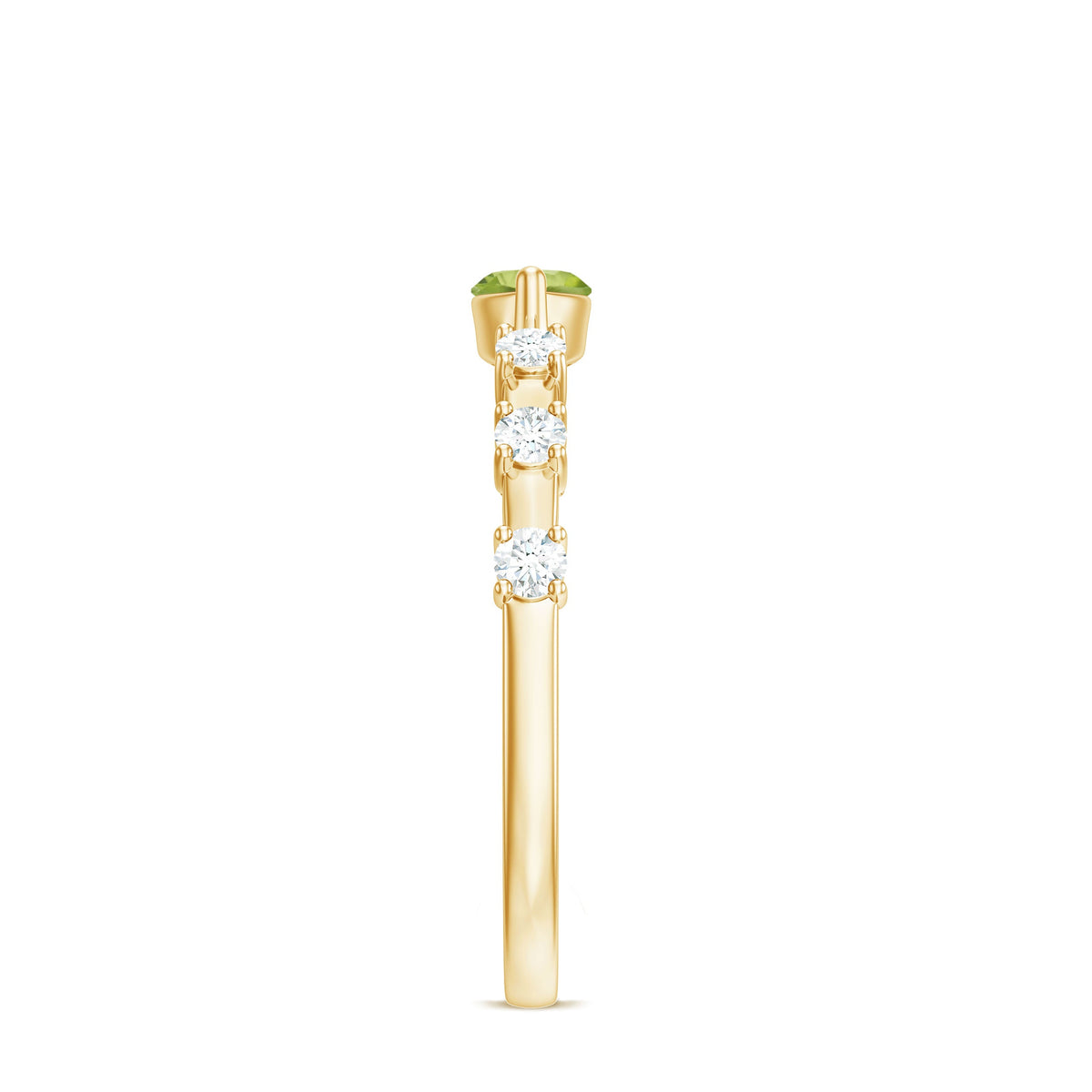 Anillo de peridoto de 0,75 quilates en orientación este-oeste con acento de diamante