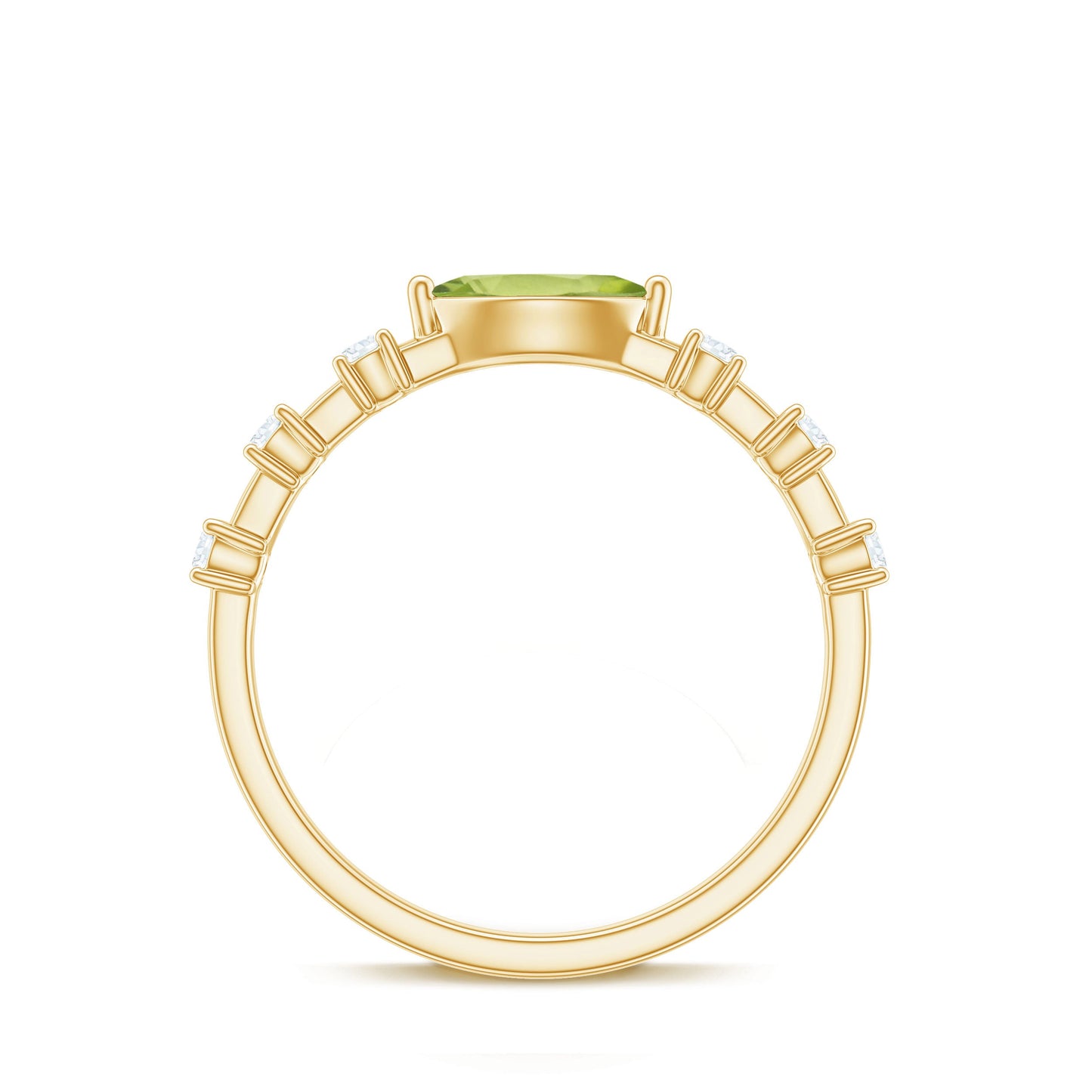 Anillo de peridoto de 0,75 quilates en orientación este-oeste con acento de diamante