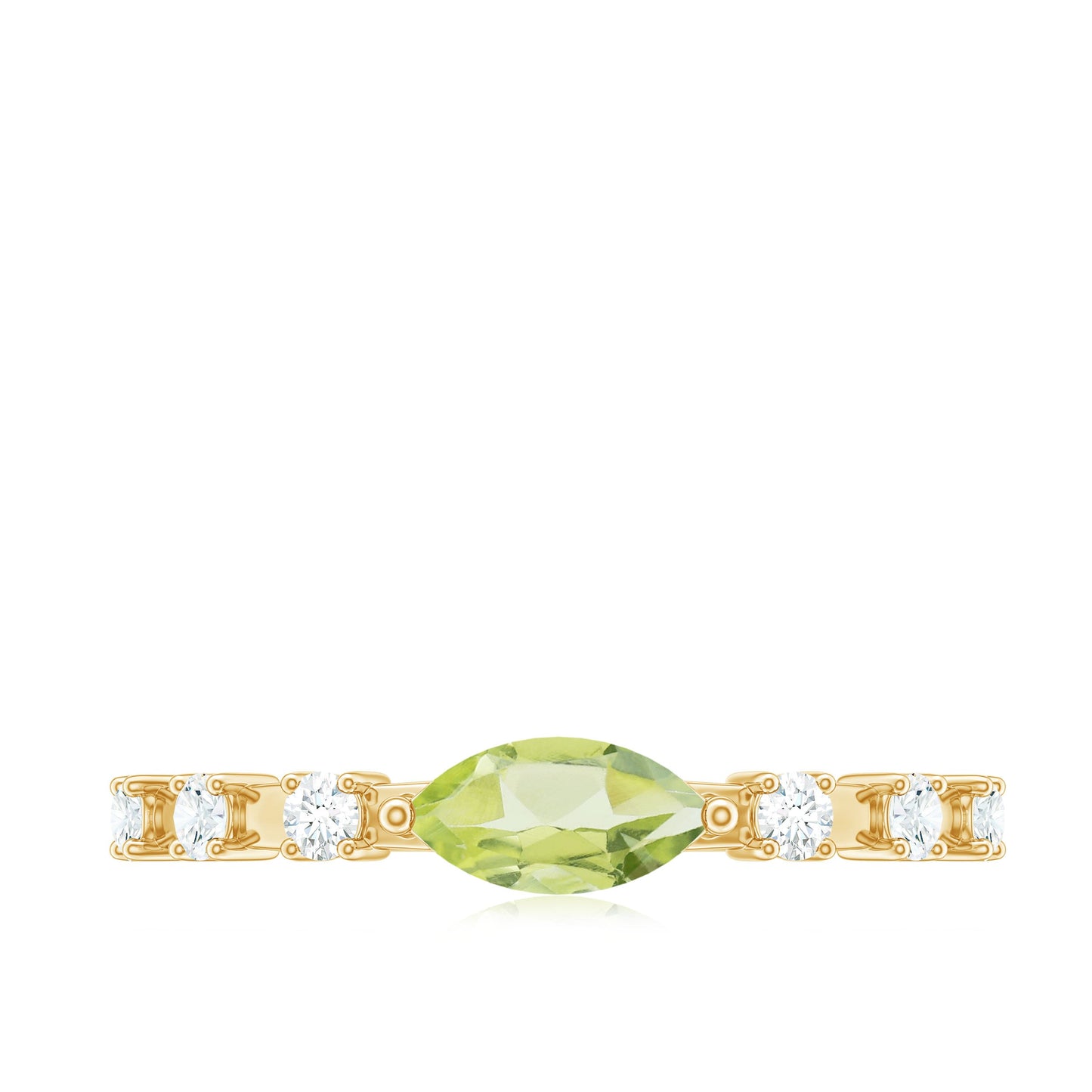 Anillo de peridoto de 0,75 quilates en orientación este-oeste con acento de diamante