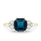 Asscher Cut London Blue Topaz Solitaire Engagement Ring with Diamond Trio