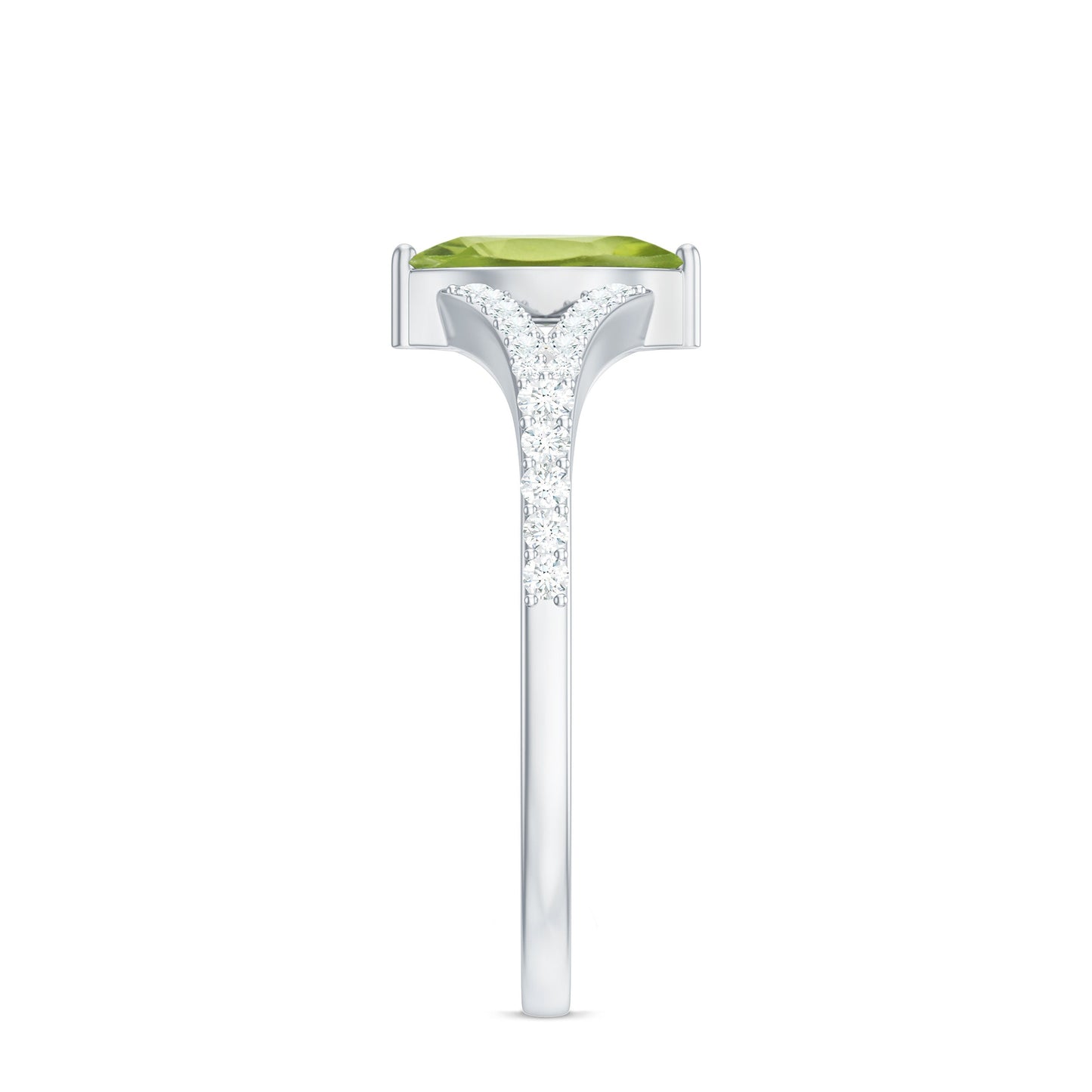 Anillo de promesa de peridoto natural de 0,7 quilates talla marquesa con diamante en el cuerpo del anillo dividido