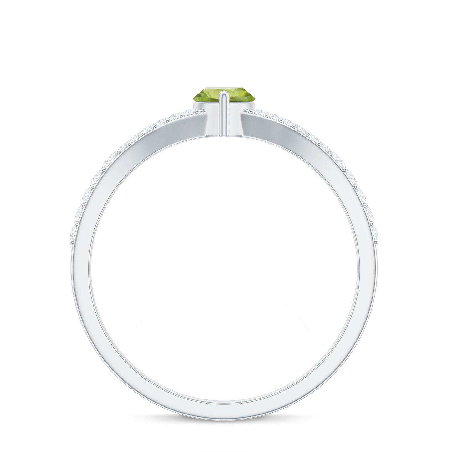 Anillo de promesa de peridoto natural de 0,7 quilates talla marquesa con diamante en el cuerpo del anillo dividido
