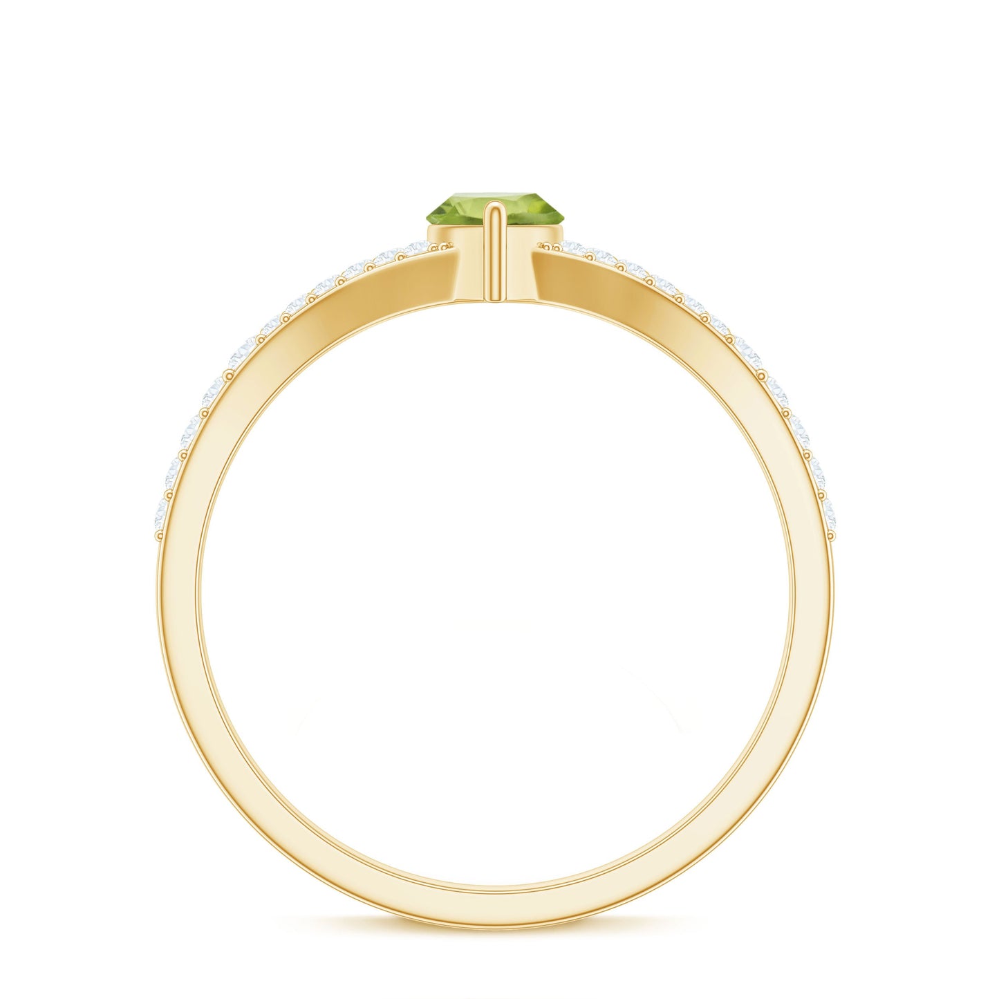 Anillo de promesa de peridoto natural de 0,7 quilates talla marquesa con diamante en el cuerpo del anillo dividido