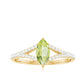 Anillo de promesa de peridoto natural de 0,7 quilates talla marquesa con diamante en el cuerpo del anillo dividido