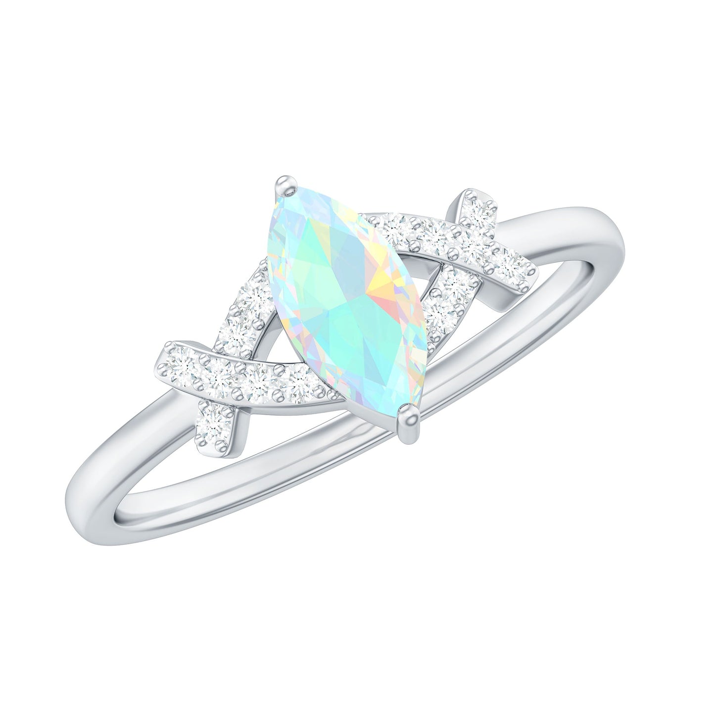 Anillo de compromiso de diamante con ópalo marquesa natural y certificado