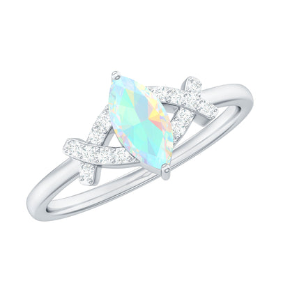 Anillo de compromiso de diamante con ópalo marquesa natural y certificado