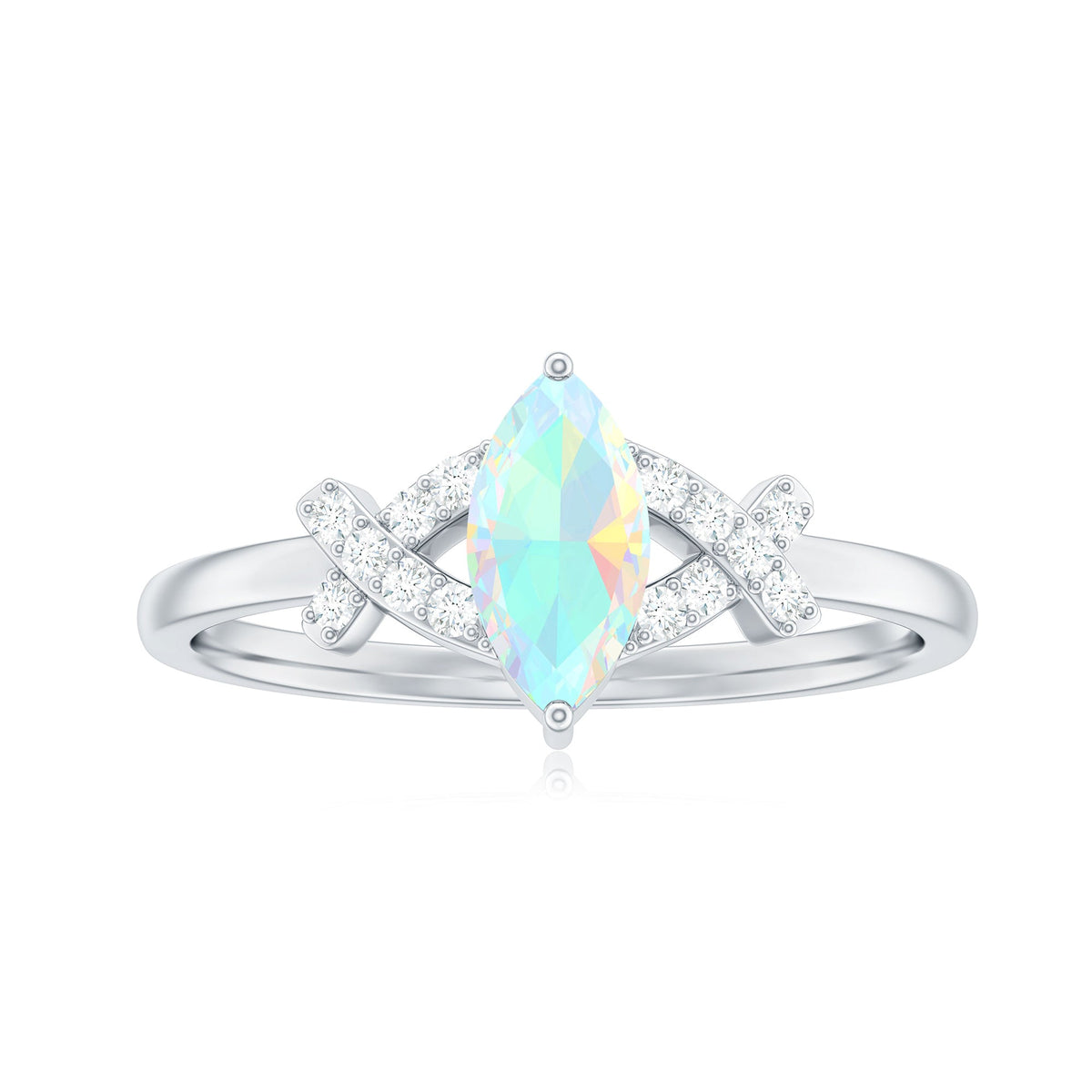 Anillo de compromiso de diamante con ópalo marquesa natural y certificado
