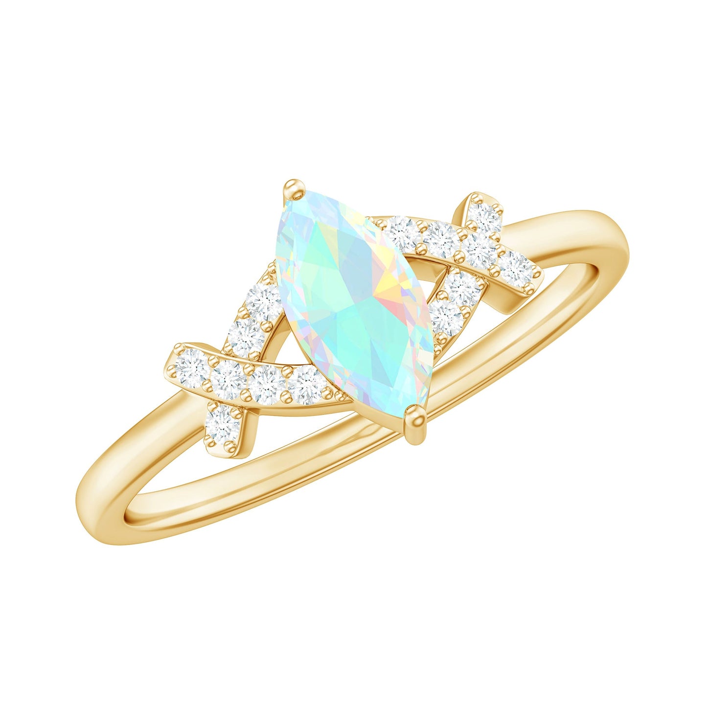 Anillo de compromiso de diamante con ópalo marquesa natural y certificado