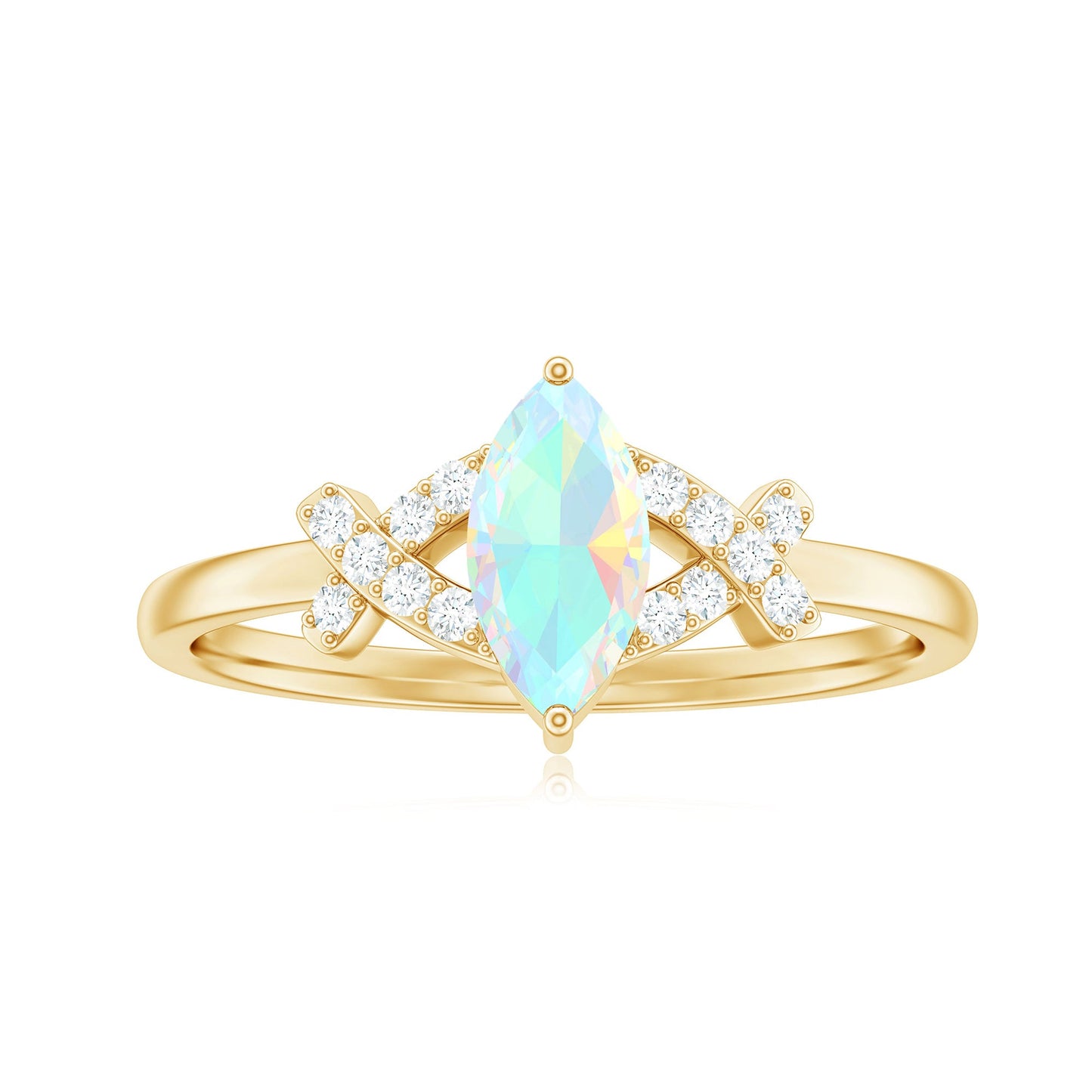 Anillo de compromiso de diamante con ópalo marquesa natural y certificado