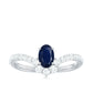 0.6 Carat Oval Cut Blue Sapphire and Diamond Chevron Ring