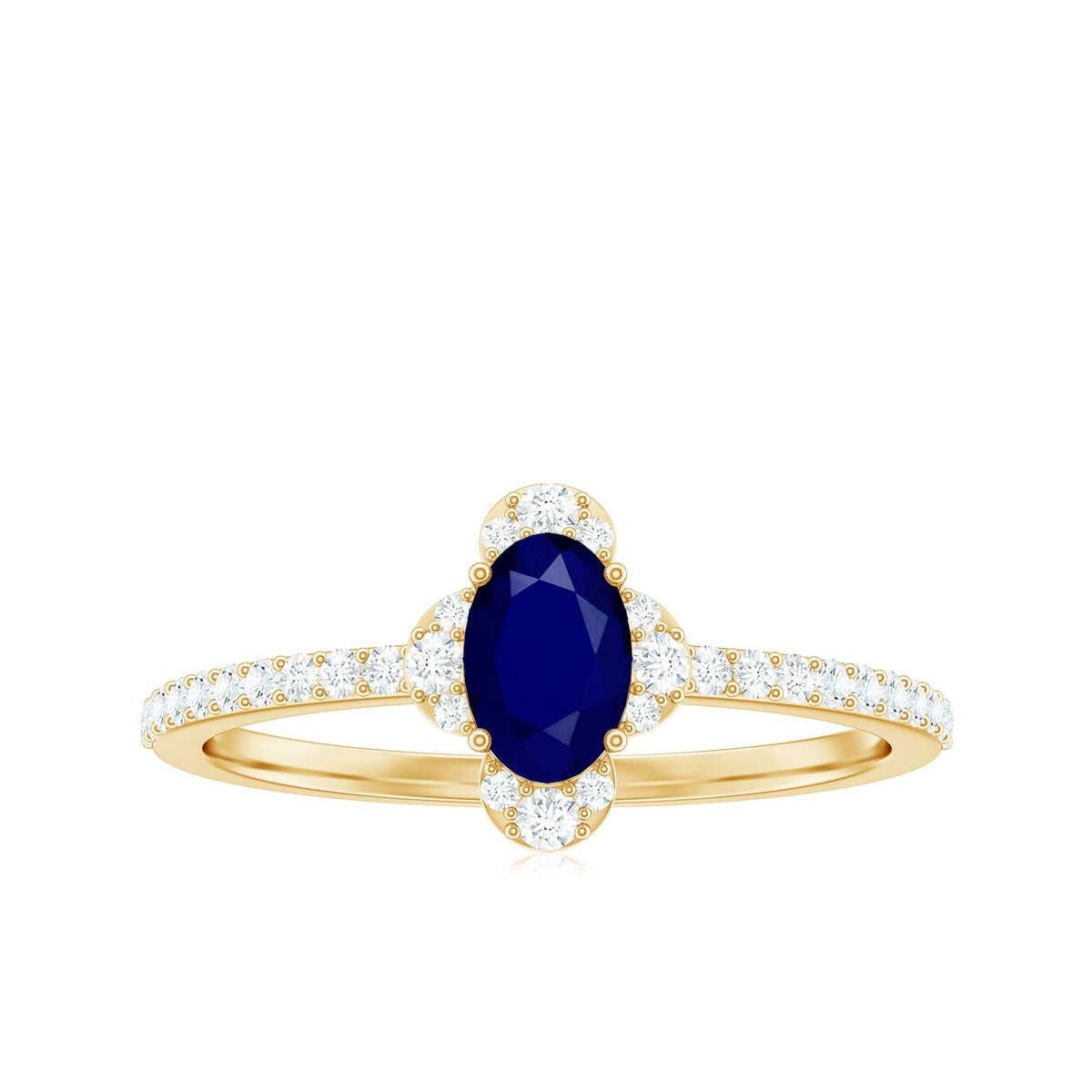 Natural 0.6 Carat Blue Sapphire Oval Engagement Ring with Diamond