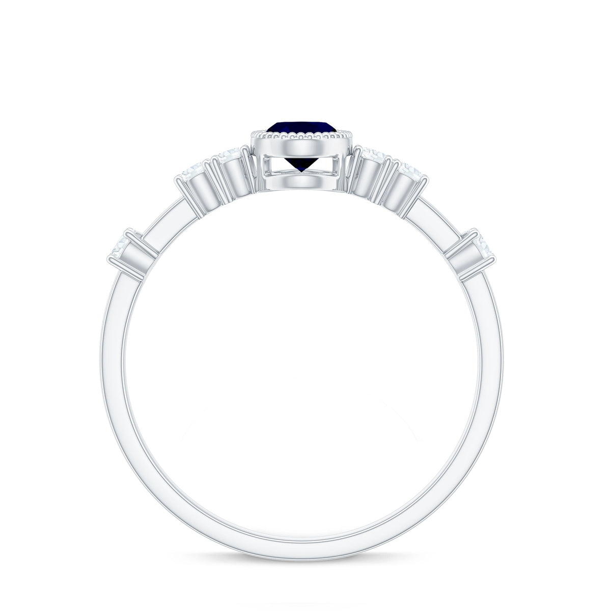 Vintage Looking Blue Sapphire Oval Engagement Ring with Diamond