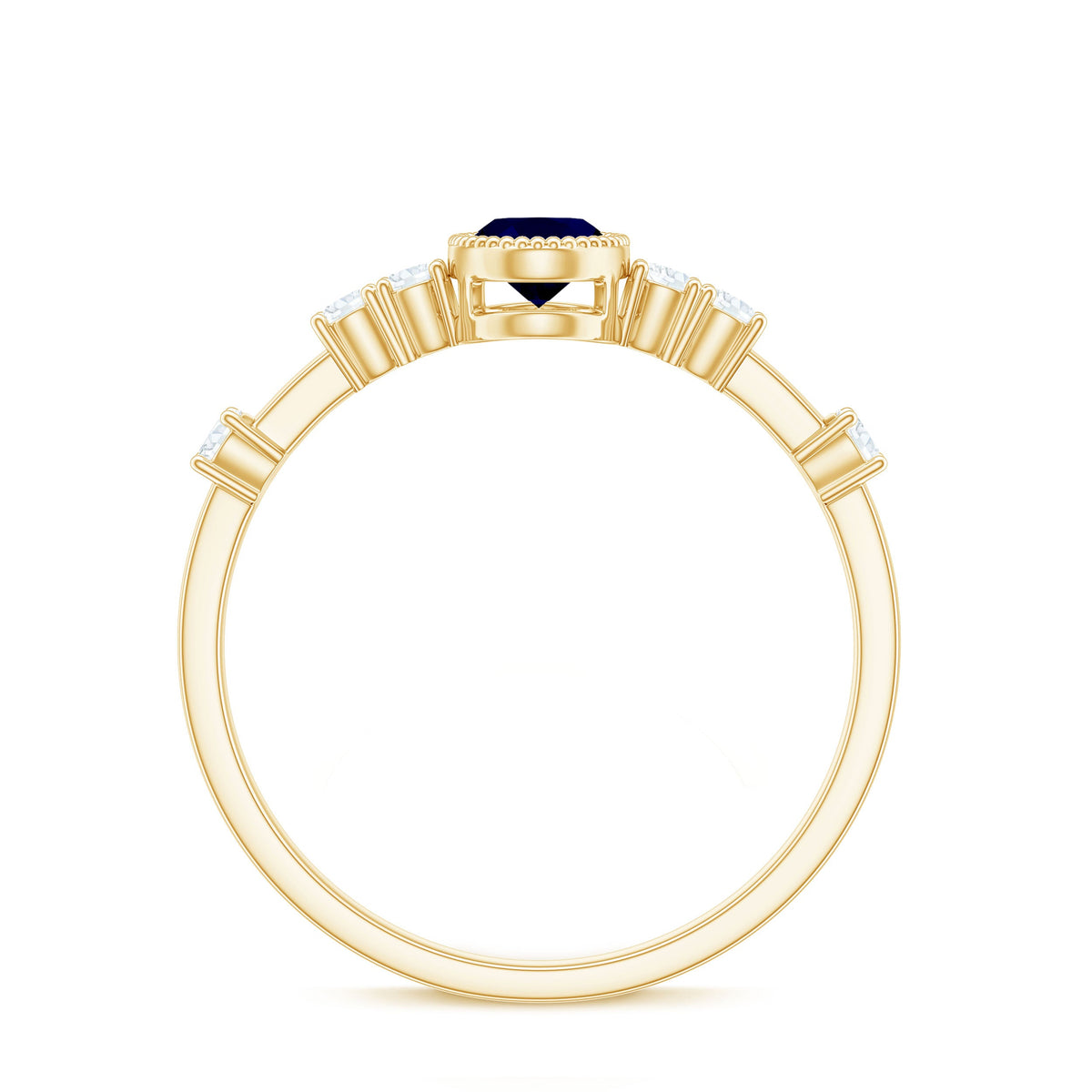 Vintage Looking Blue Sapphire Oval Engagement Ring with Diamond