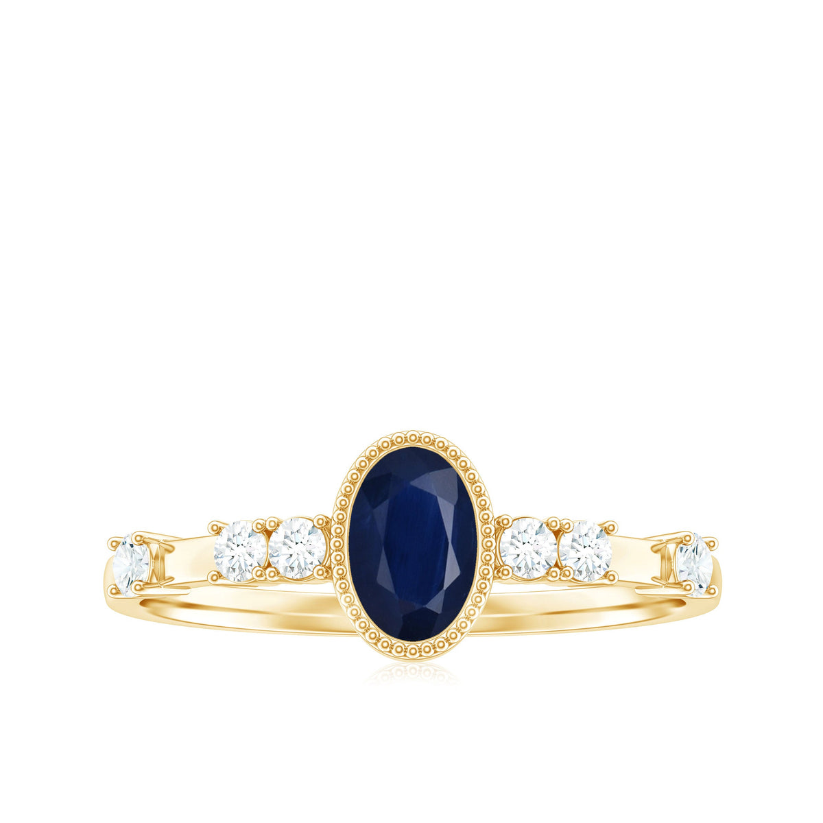 Vintage Looking Blue Sapphire Oval Engagement Ring with Diamond