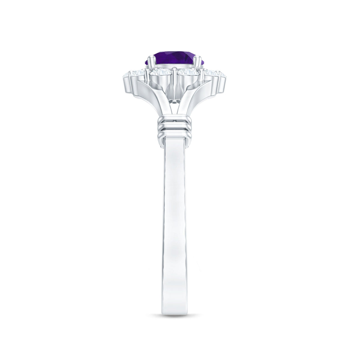 0.45 Carat Amethyst and Diamond Halo Engagement Ring in Split Shank