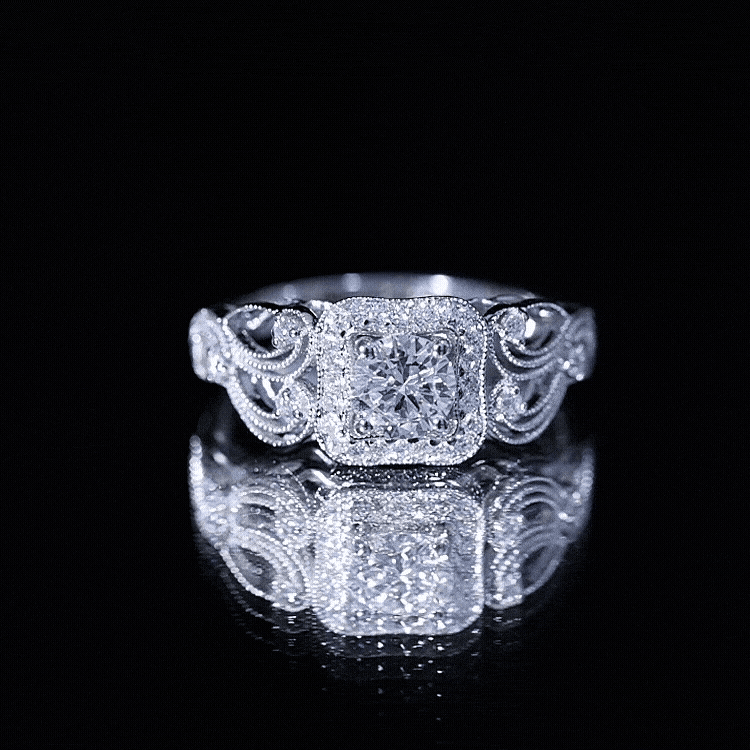Anillo de compromiso art déco de moissanita certificada para mujer