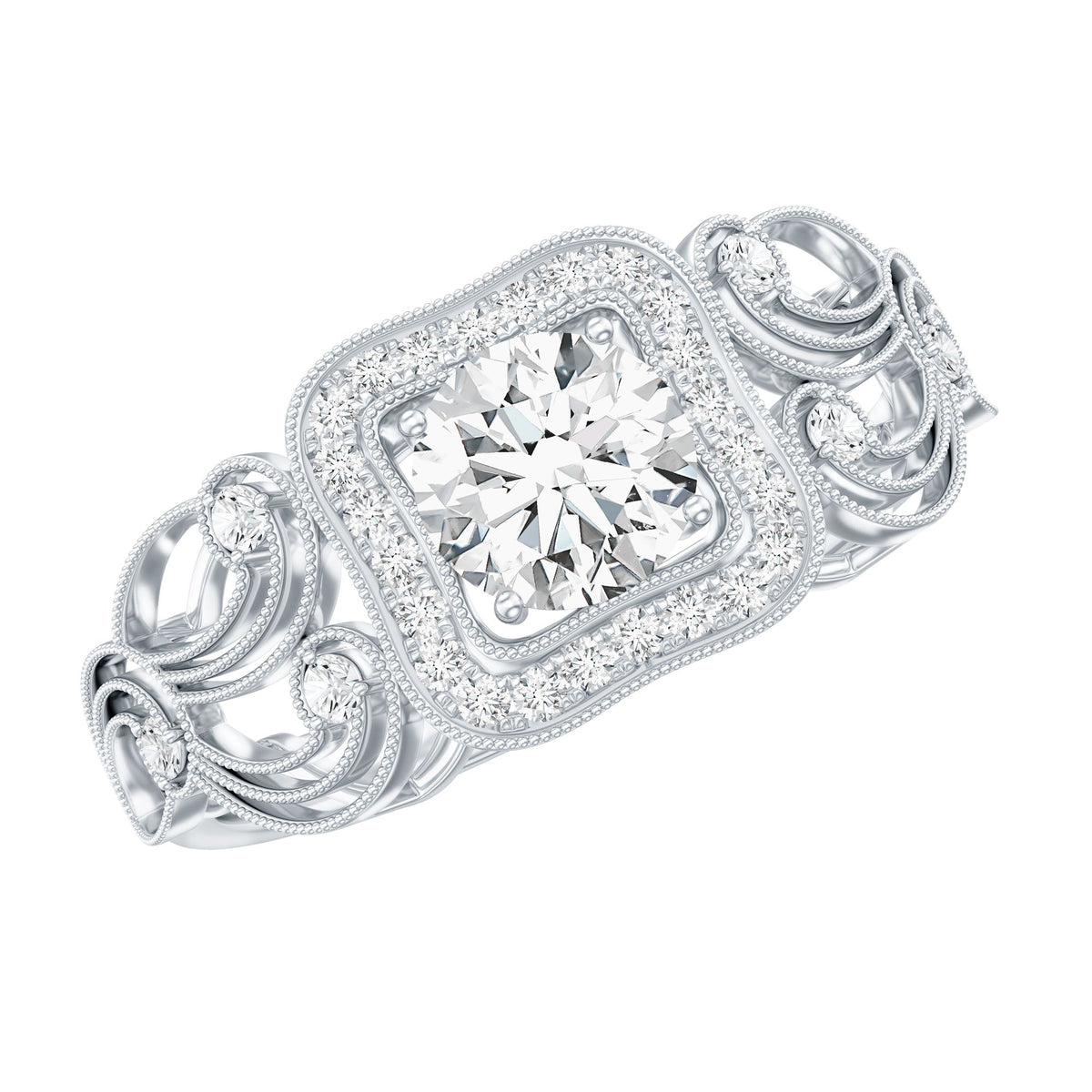 Anillo de compromiso art déco de moissanita certificada para mujer