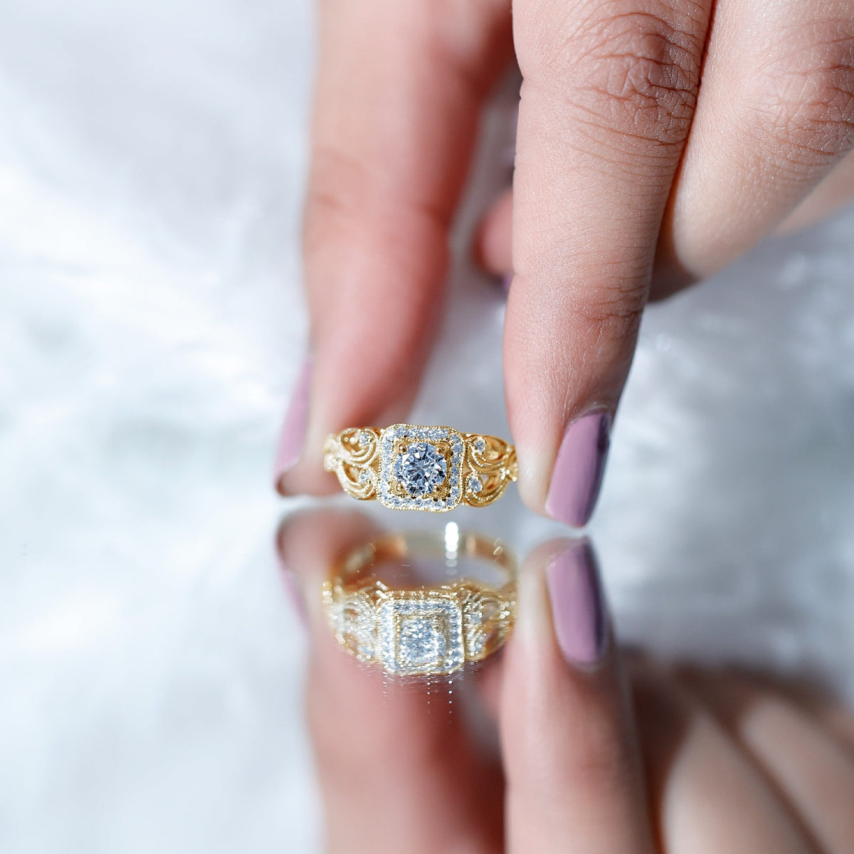 Anillo de compromiso art déco de moissanita certificada para mujer