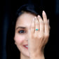 AAA Quality Oval Cut Emerald East West Promise Ring with Diamond Trio