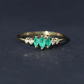 Anillo de aniversario de 3 piedras de marquesa, esmeralda y diamante para mujer