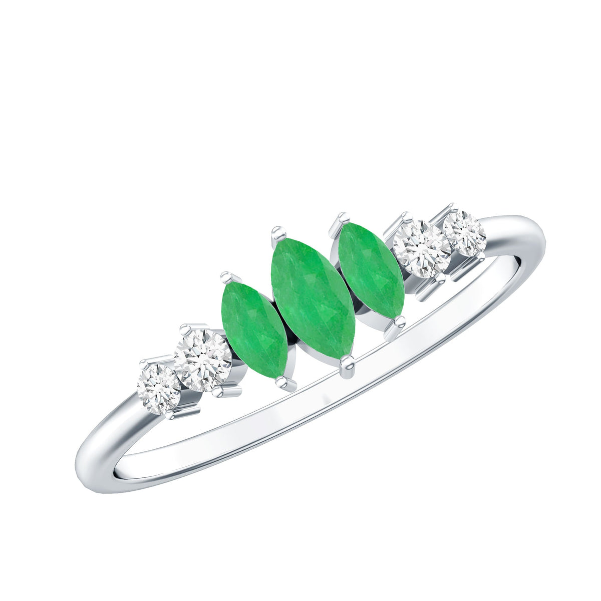 Anillo de aniversario de 3 piedras de marquesa, esmeralda y diamante para mujer