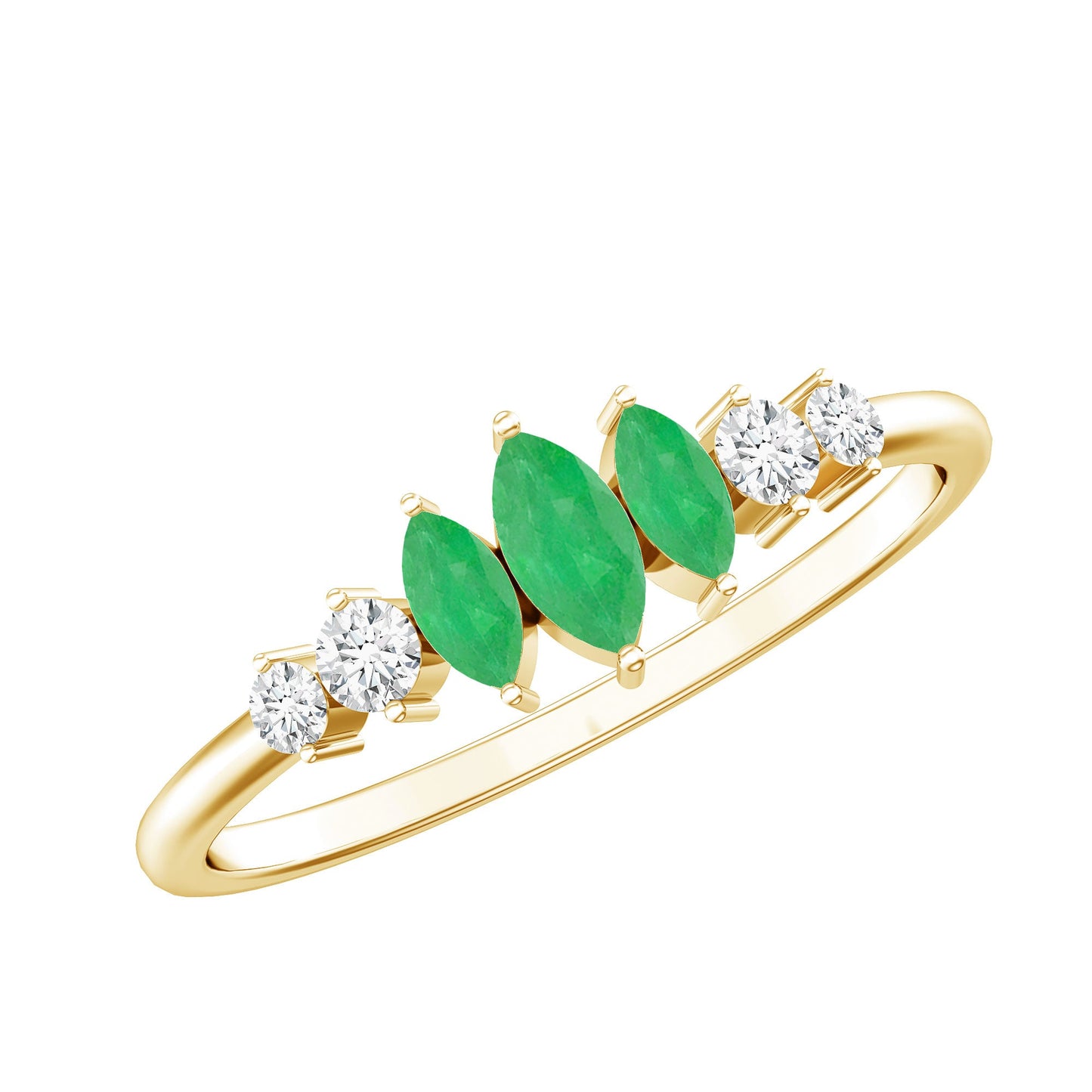 Anillo de aniversario de 3 piedras de marquesa, esmeralda y diamante para mujer