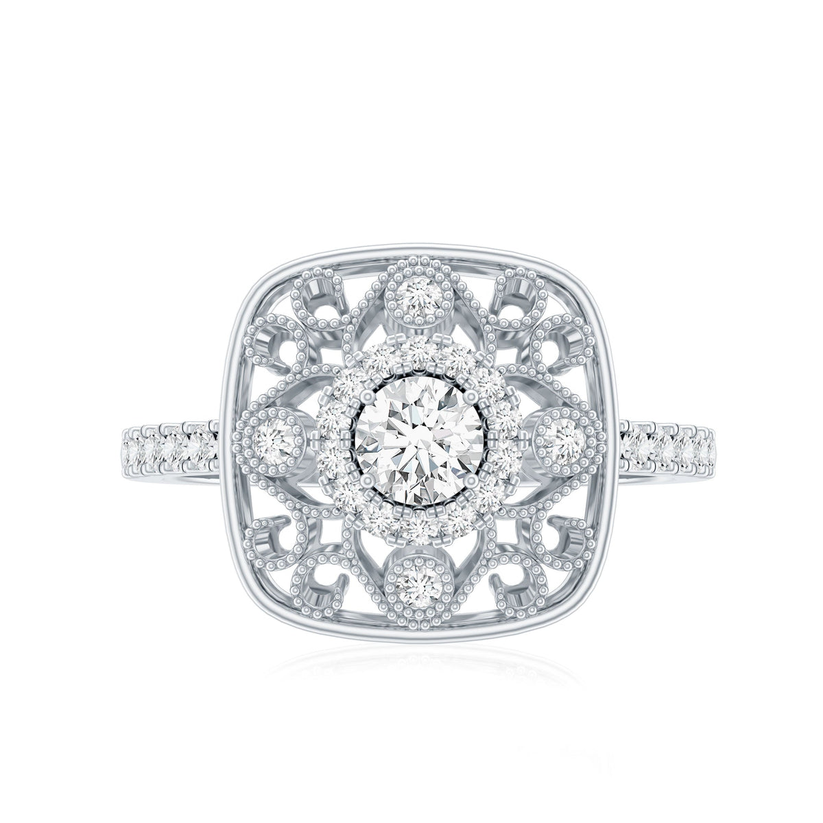 Moissanite Statement Engagement Ring with Milgrain Detailing