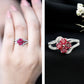 Real Ruby Flower Engagement Ring with Diamond Split Shank