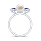 Anillo de compromiso de perlas cultivadas de agua dulce de 3 quilates con zafiro azul