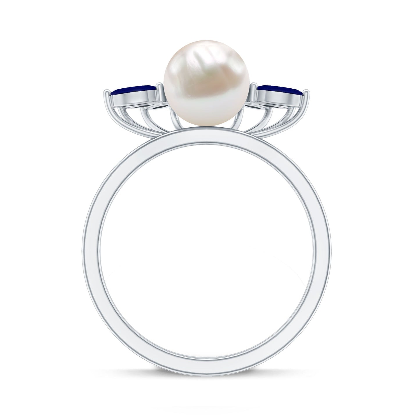 Anillo de compromiso de perlas cultivadas de agua dulce de 3 quilates con zafiro azul