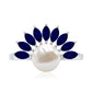 Anillo de compromiso de perlas cultivadas de agua dulce de 3 quilates con zafiro azul
