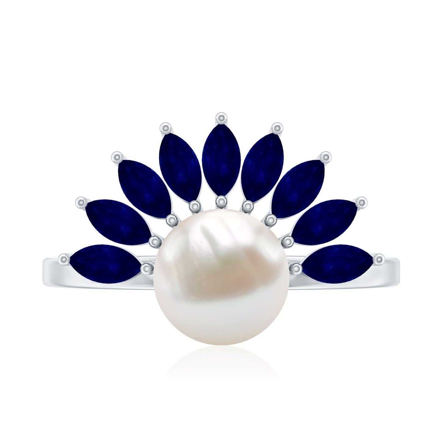Anillo de compromiso de perlas cultivadas de agua dulce de 3 quilates con zafiro azul
