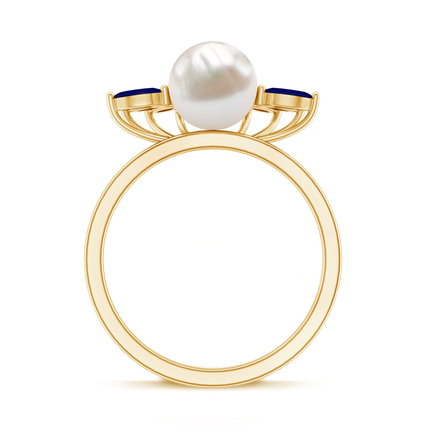 Anillo de compromiso de perlas cultivadas de agua dulce de 3 quilates con zafiro azul